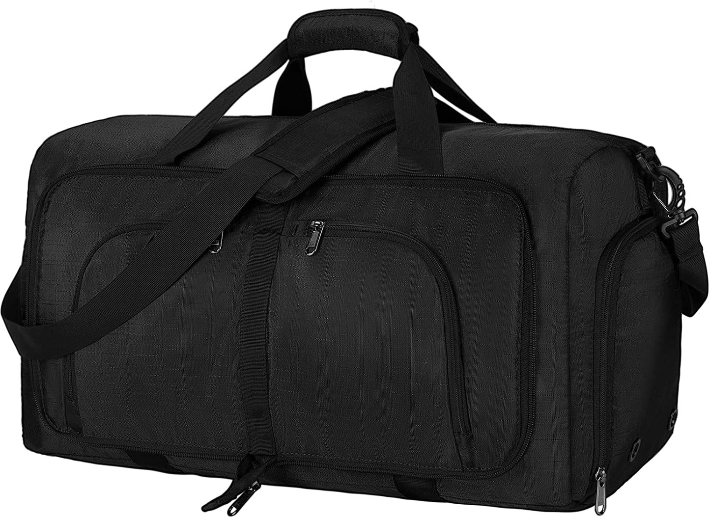 Duffel Bags for Traveling, 65L Carry on Foldable Weekender Overnight Bag for Men Women Waterproof Weekend Travel Duffle Bags with Shoe Compartment,Black