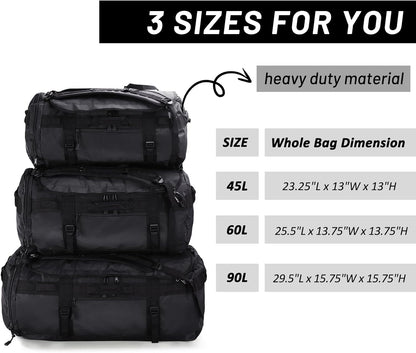 Large Duffel Backpack Sports Gym Bag with Shoe Compartment, Heavy Duty and Water Resistant, Black, 90L